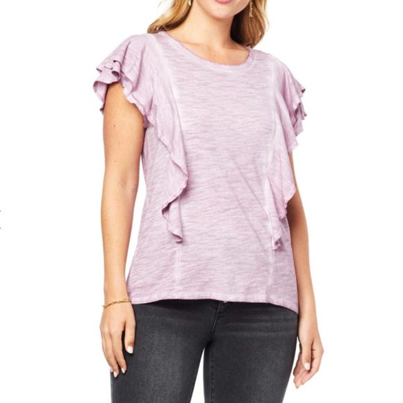 NWT Democracy Wit & Wisdom Mineral Wash Mauve Shadow Flutter Trim Top - Picture 1 of 7